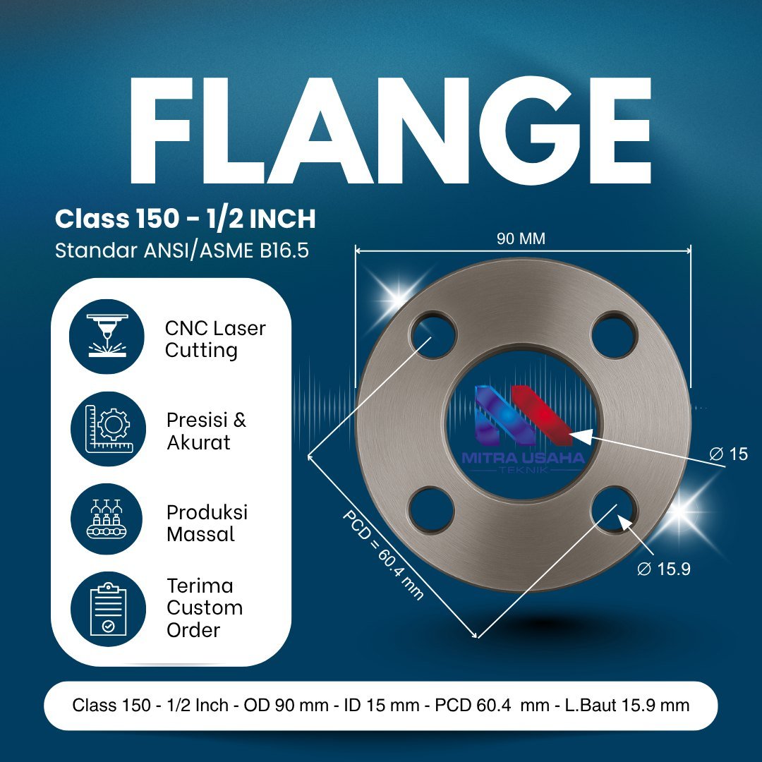 Flange ANSI 150 1/2 inch OD 90 x ID 15 L. Baut 15.9